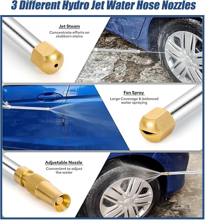 Hydro Jet High Pressure Power Washer-Magic Power Washer Extendable Wand,Flexible Water Hose Universal Nozzle,Gutter Patio Car Pet Window Cleaning (18inch-Back)