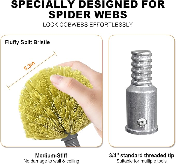4-12Ft Cobweb Duster with 4-Stage Extension Pole for Ceiling Wall | Feather Dusters with Bristles for Outdoor Indoor, 4-Stage Spider Web Remover with Telescopic Pole for Ceiling Wall Yellow