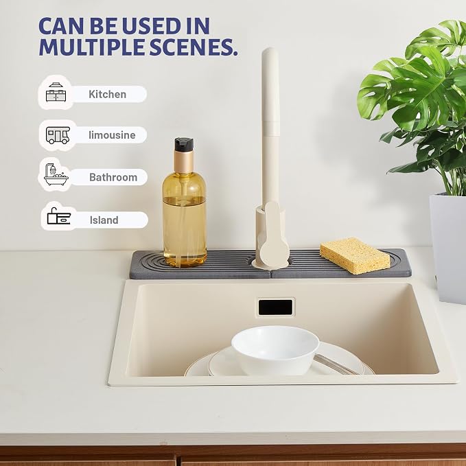 Kitchen Faucet Mat, Diatomite Sink Faucet Mat Splash Guard, Water Absorbing Stone Tray for Sink, Quick Drying Faucet Mat for Kitchen Sink, Absorbent Stone Drying Tray for Bathroom Counter