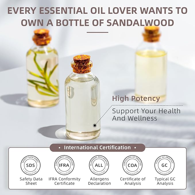 HIQILI Sandalwood Essential Oil Long-Lasting Scent for Skin Care & Diffuser | Large Capacity for DIY Perfume Blending & Full-Body Massage, Ideal for Hotels, DIY Studio, Beauty Salon, Sauna - 16 fl oz