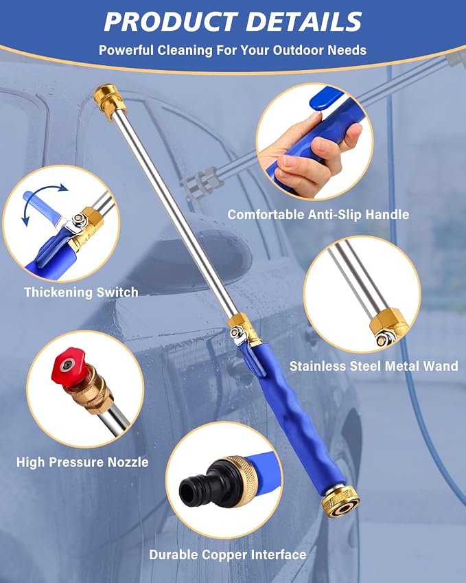 2026 Upgraded Jet Nozzle Power Washer for Garden Hose, 2-In-1 High Pressure Wand with 2 Different Nozzles and Quick Connectors, High Pressure Washer Tools For Patio Car Pet Window Washing (blue)