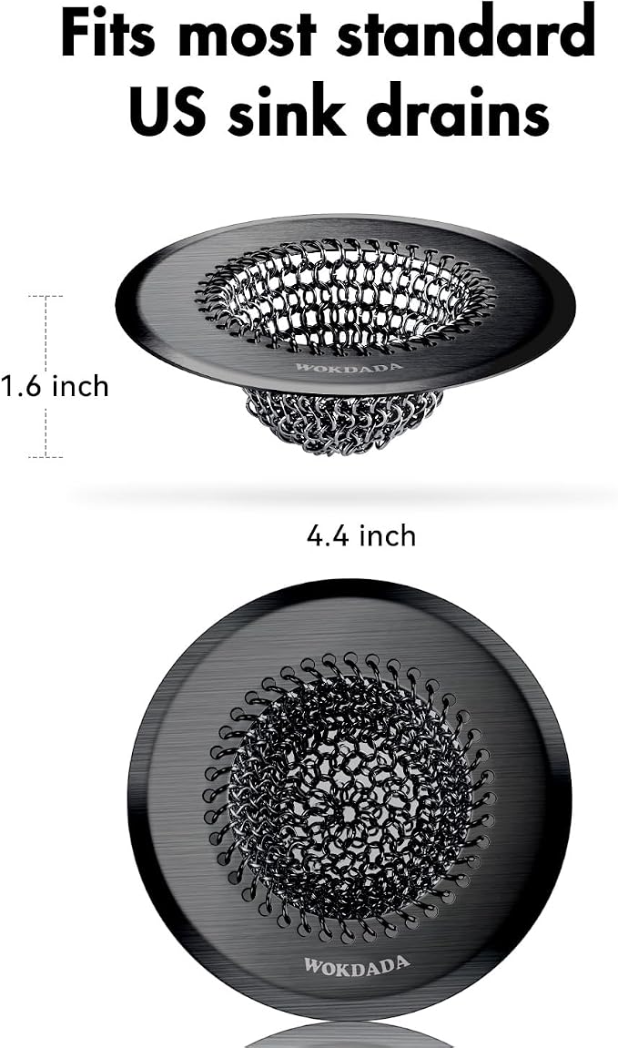 Sink Drain Strainer, Reversible Mesh Sink Strainer with 304 Stainless Steel, Wokdada Revolutionary Anti-Rust Kitchen Sink Drain Strainer for Garbage Disposal Food Catcher (Black)
