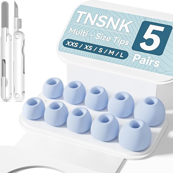 5 Pairs Replacement Ear Tips for AirPods Pro 3(White) | with Noise Reduction Hole,Built-in dust Guard Screen Silicone Ear Tips with Cleaning Pen - 5 Sizes(XXS/XS/S/M/L)