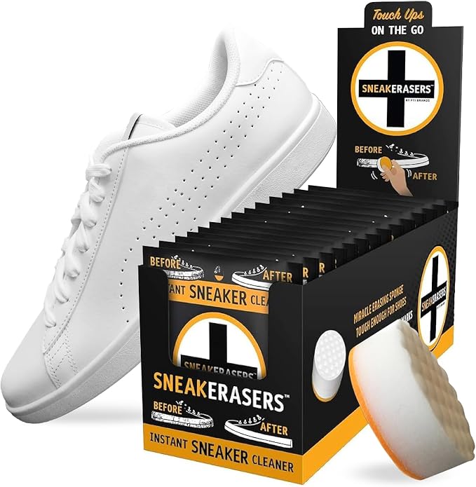 SneakERASERS Instant Shoe Cleaner Pre-Moistened Sponge, 14 Pack | Effective for White Sneakers, Tennis Shoes, Portable Shoe Cleaning Kit, Instant Sneaker Cleaner