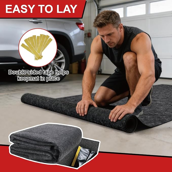 19.7' ×8.2' Garage Floor Mat for Under Car, Heavy-Duty Oil Spill Mat, Waterproof & Absorbent Garage Flooring, Non-Slip Protective Pad for Garage & Shop, Reusable & Washable with Adhesive Tape