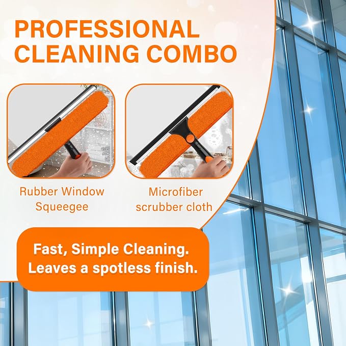 14" Extra-Wide Window Squeegee with 5-20FT Extension Pole | 26FT High Reach Window Cleaning Kit with- 2-in-1 Professional Window Scrubber, for Indoor & Outdoor High Windows,RVs