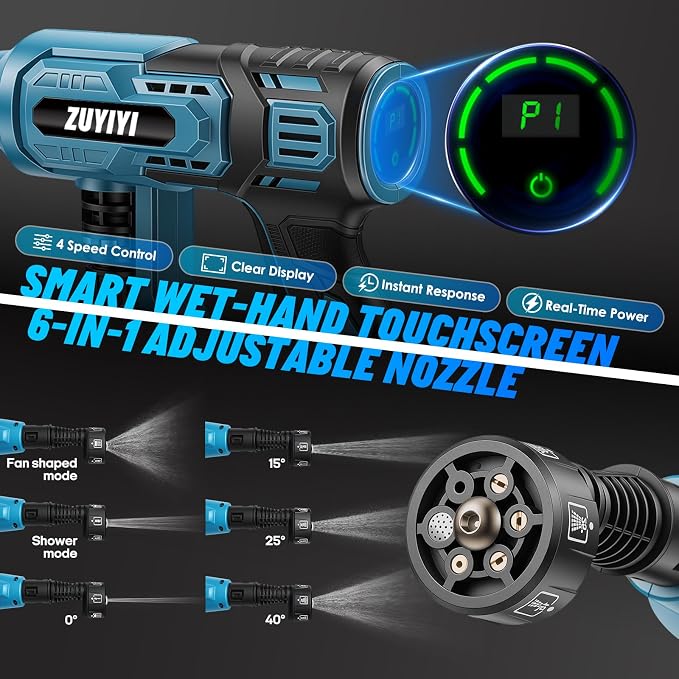 Cordless Pressure Washer for Makita 18V Battery, 870PSI Power Washer | 4-Speed, LCD Screen, Brushless, 6-in-1 Nozzle, 300L/H, 32.8FT Spray Distance, for Car/Fence/Patio/Home, Tool Only