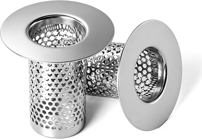 Bathroom Sink Drain Strainer, 304 Stainless Steel Deep Basket Drain Cover for Shower Floor & Kitchen, Anti-Clog Shower Drain Hair Catcher, Tub Drain Strainer
