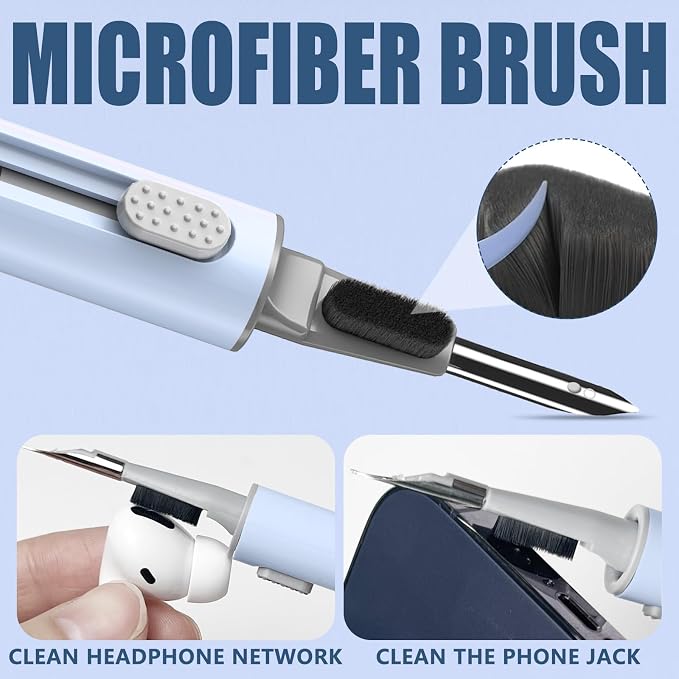 Inesore Multi Cleaning Kit for AirPods & All Bluetooth Earbuds (Blue) | 3-in-1 Design with Brush,Sponge & Metal Tip, Airpod Cleaning, Phone Cleaner, Earbud Cleaning, Electronic Device Cleaning Tool
