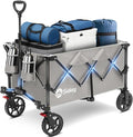 Sekey Collapsible Foldable Wagon with 330lbs Weight Capacity, Heavy Duty Folding Wagon Cart with Big All-Terrain Wheels & Drink Holders. Gray