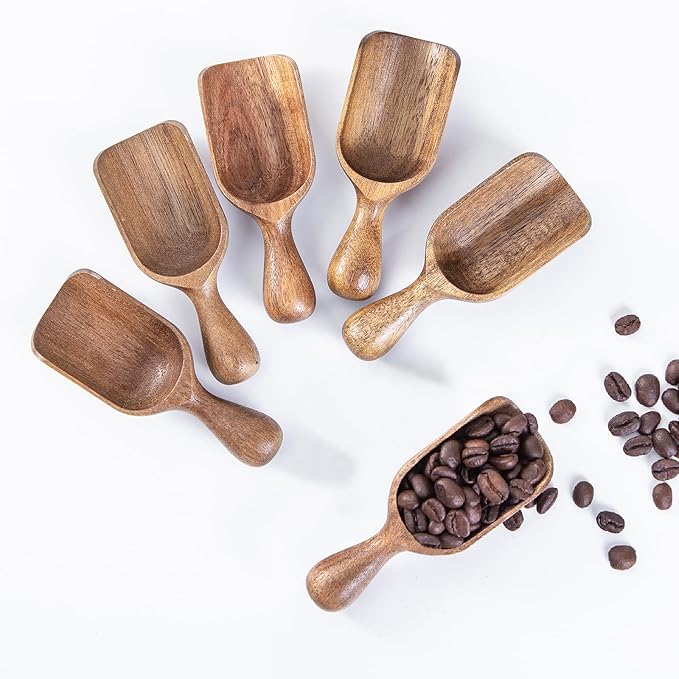 Wooden Scoop for Canisters 6PCS Acacia Wood Scoops for Jars Measuring Spoons for Ground Coffee Scoops Wooden Scoops Measuring Scoop for Seasoning Bath Salt Laundry Detergent Shovel-Multipurpose