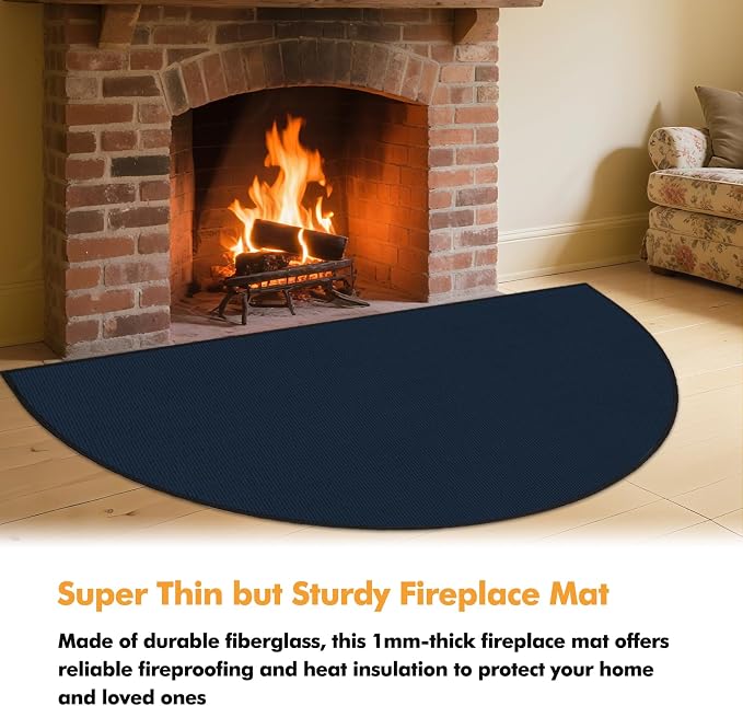 TOHONFOO Fireplace Mat for Home Protection, 4'11'' x 2'8'' x 0.04'', Blue | 1800°F fireplace rugs fireproof, fiberglass hearth rugs for fireplaces fire resistant protect against embers, easy to clean
