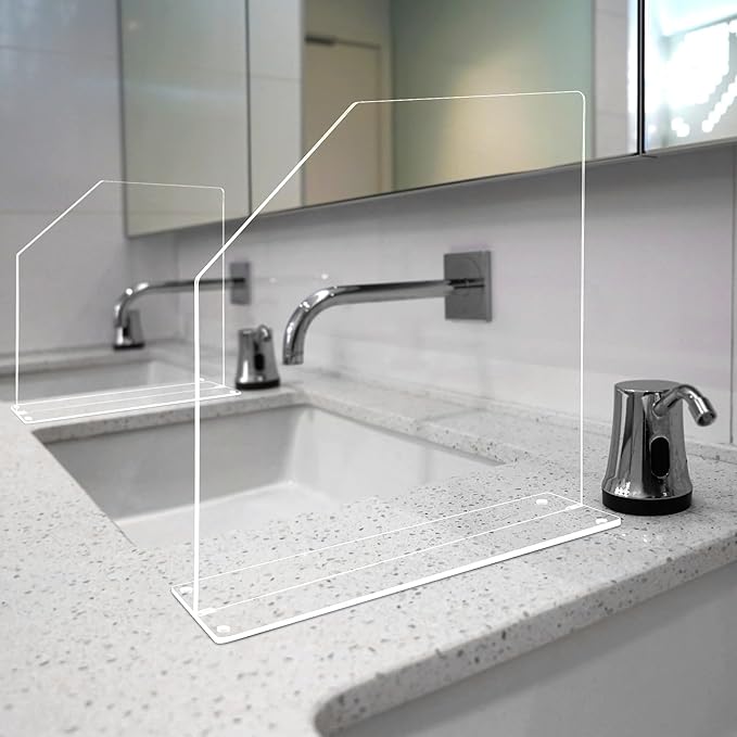 Vesici 2 Pcs Clear Acrylic Sink Splash Guard Freestanding Panel Barrier with Easy Reach Cutaway Kitchen Guard Protective Splatter Barrier for Home Hospital(15.75" Length, 16" Height, 4.5" Base)