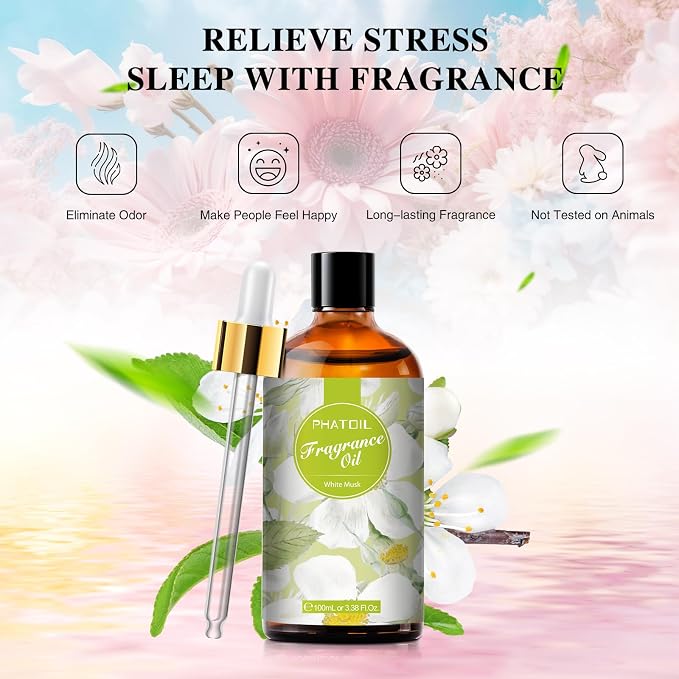 PHATOIL 3.38FL.OZ White Musk Fragrance Oils for Aromatherapy, Essential Oils for Diffusers for Home, Perfect for Diffuser, DIY Candle and Soap Making, DIY Scented Products - 100ml | Long Lasting Scented Oils For Humidifier, Air Freshener, DIY Soap Cand...