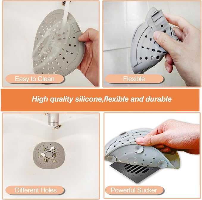 Hair Drain Catcher,Square Drain Cover for Shower Strong Adhesion Silicone Hair Stopper with Suction Cup,Easy to Install Suit for Bathroom,Bathtub,Kitchen 2 Pack (Cream White) | Drainer Cover Silicone Hair Stopper with Suction Cups,Protector Accessories...