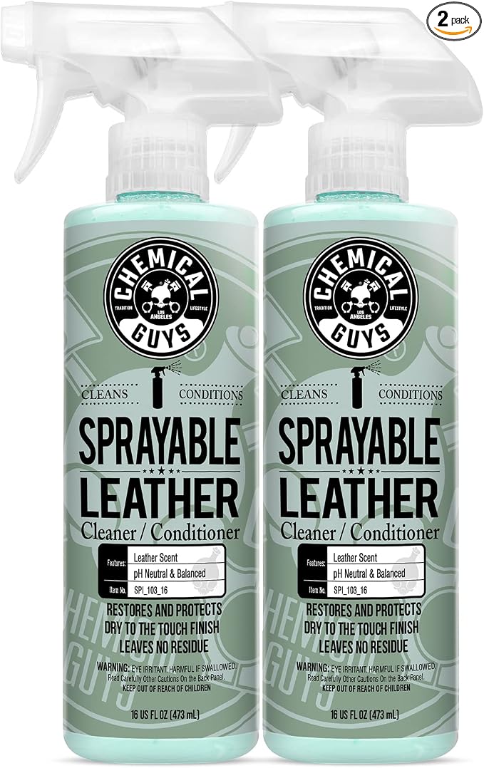 Chemical Guys SPI_103_1602 Sprayable Leather Cleaner and Conditioner in One for Car Interiors, Apparel, and More (Works on Natural, Synthetic, Pleather, and More) Leather Scent, (2 Pack) 16 fl oz | One-step spray cleans and nourishes leather, vinyl and...