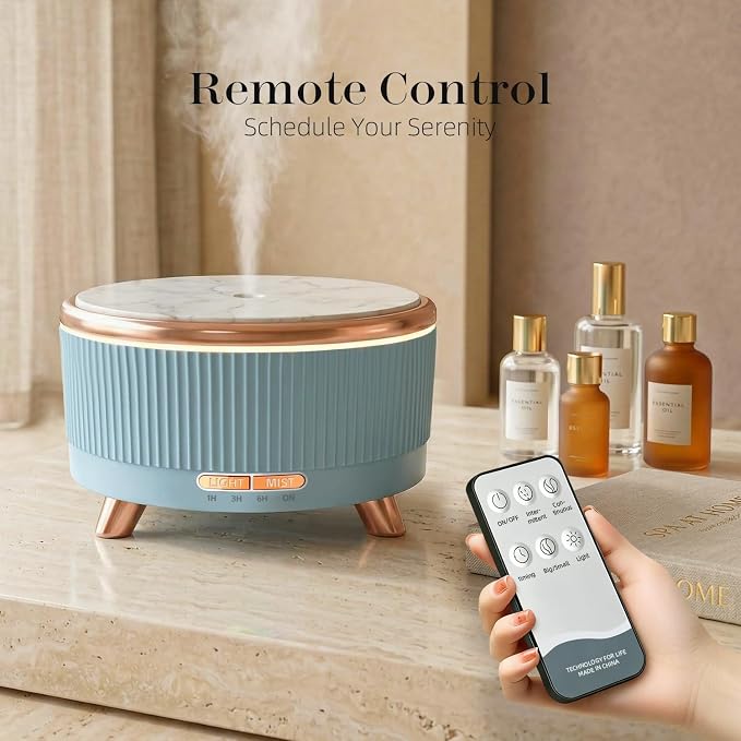 500ml Essential Oil Diffuser, Ultrasonic Aromatherapy Humidifier | with Remote Control, 7-Color LED Light, Timer & Auto Shut-Off, Cool Mist Diffuser for Home, Bedroom, Office (Blue)