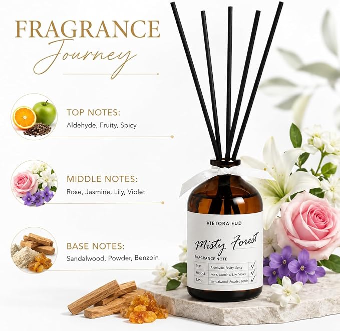 Misty Forest Reed Diffuser, 3.4 Fl Oz | Woody Forest Scent; Last for 12 Weeks for Bedroom, Bathroom, Living Room or Office; Gift-ready.