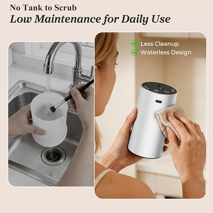 URPOWER Waterless Essential Oil Diffuser Cordless Mini Scent Diffuser 20mL | Includes 2 x 20mL Essential Oils, Battery Operated Design, Aluminum Body, Portable Size for Car, Home and Office Use, Silver