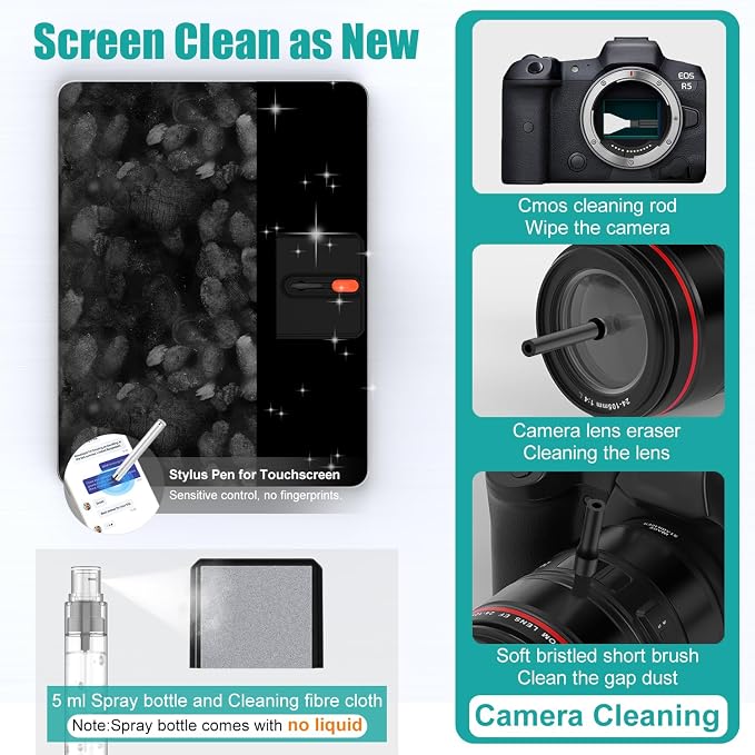 VICHYIE 32 in 1 Multi-Function Cleaning Kit for Electronic Devices (Black) | Phone Cleaning Tool, PC Keyboard Cleaner Kit with Brush, Multipurpose Cleaning Set for Earbuds, Cellphone, Computer, Cameras