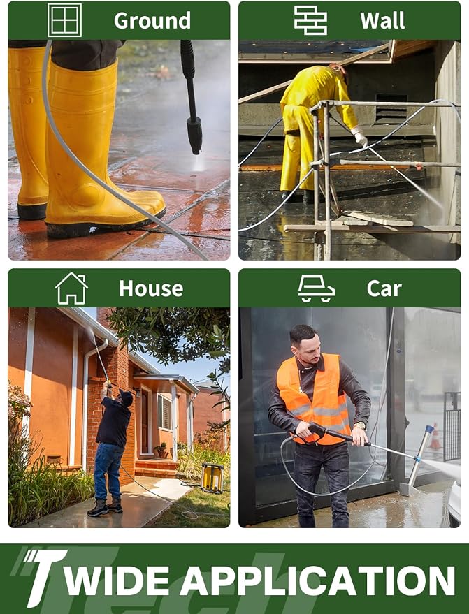 3/8" 4800PSI Pressure Washer Hose 125FT with Swivel Quick Connect for Cold/Hot Water Max 248°F, Kink Resistant Steel Wire Braided, Wear Resistant Power Washer Hose with M22 14mm Adapter