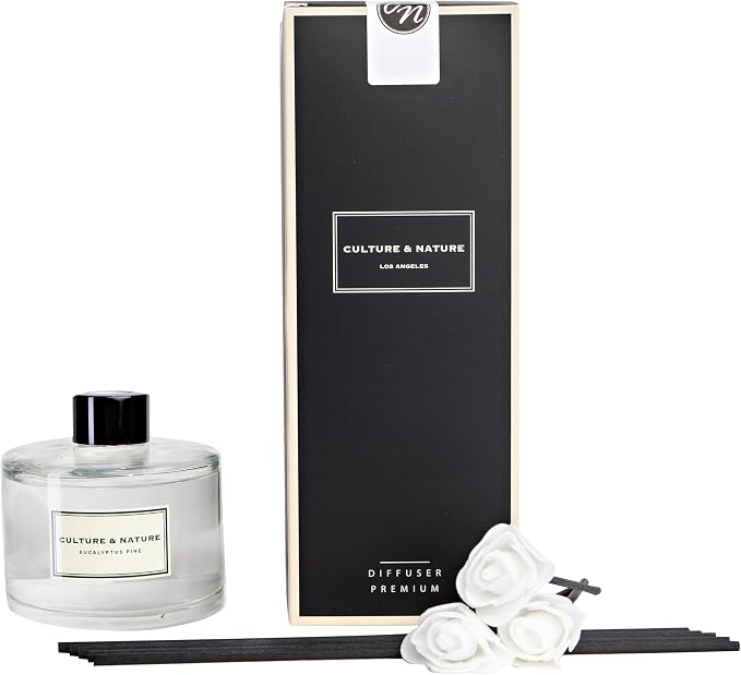 CULTURE & NATURE Reed Diffuser Set 6.7oz (200ml) Eucalyptus Pine Scented Diffuser with Sticks Home Fragrance Reed Diffuser for Bathroom Shelf Decor