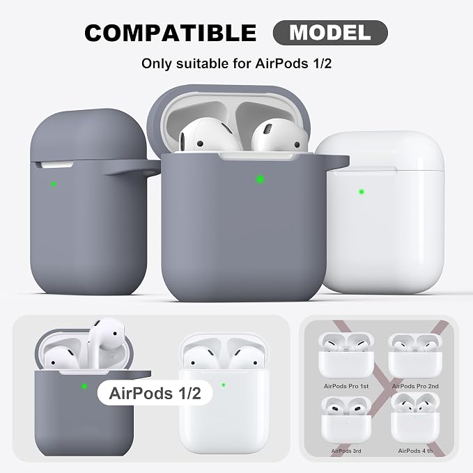 R-fun for AirPods 1/2 Case, Soft Silicone Protective Cover with Keychain and Cleaning Pen, Compatible with AirPods 2nd/1st Generation (2016/2019), Full Drop Protection Cover, Dark Gray