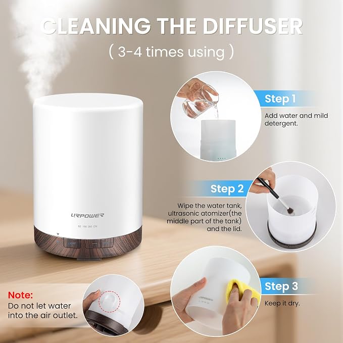 URPOWER 300mL Essential Oil Diffuser Ultrasonic Aromatherapy Diffuser | Enjoy Ultrasonic Mist, Auto-off Protection, 7-Color Night Light & Timer Options for Comfortable Daily Aromatherapy