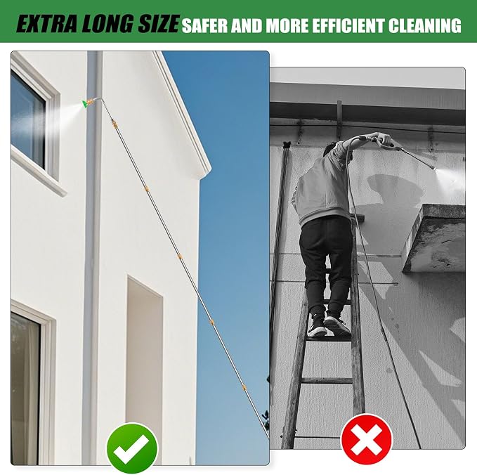 Gutter Cleaning Tools From the Ground, 9 Pack 8 FT Pressure Washer Extension Wand, Power Washer Lance With 6 Pressure Washer Spray Nozzle Tips, 30°, 90°, 120° Gutter Cleaner Curved Rod, 4000 PSI