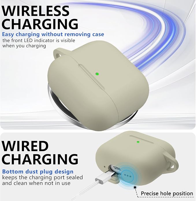 Ljusmicker for AirPods 4 Case 2024 with Cleaner Kit,Soft Silicone Protective Cover for Apple AirPods 4th Generation Cases for Women Men,for AirPod 4 Case Accessories with Keychain-Khaki
