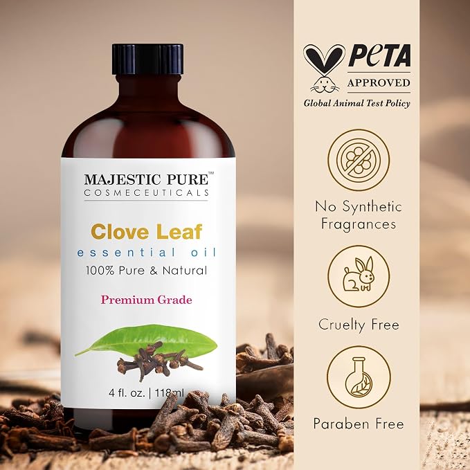 Majestic Pure Clove Essential Oil for Diffuser - 4 Fl Oz | 100% Pure & Natural Essentials Oils for aromatherapy, massage blends and DIY home fragrance projects and room sprays