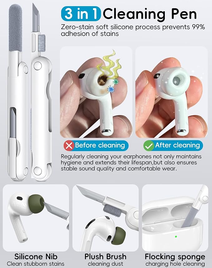 4 Pairs Replacement Ear Tips for AirPods Pro 1st /2nd(G-Green) | with Noise Reduction Hole,Built-in dust Guard Screen Silicone Ear Tips with Cleaning Pen
