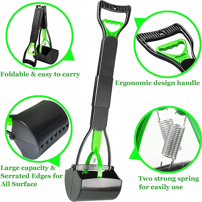 ienjoyed Pooper Scooper, Large Pooper Scooper for Dogs Heavy Duty, Dog Pooper Scooper with Long Handle & High Strength Durable Spring, Foldable Dog Poop Pick Up (32-inch) (32-inch(Green))