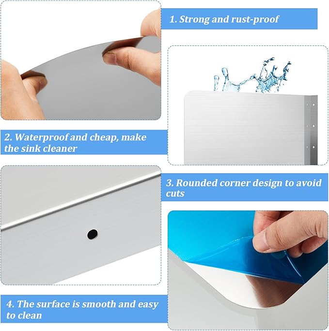 Amylove 20 x 20 Inch Stainless Steel Splash Guard Stainless Steel Wall Mount Guard with Screws Screws for Bathroom Sink Side Sink Splash Prep Sinks Protector for Commercial Kitchen Restaurant