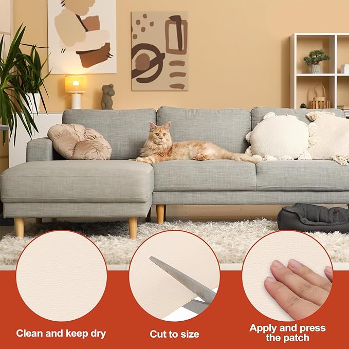 PATIKIL Leather Patches Tape for Furniture, 3.2 x 61 Inch Self Adhesive Vinyl Leather Repair Kit Cover Sheet for Couch, Sofa, Car Seats, Office Chair, Bright White
