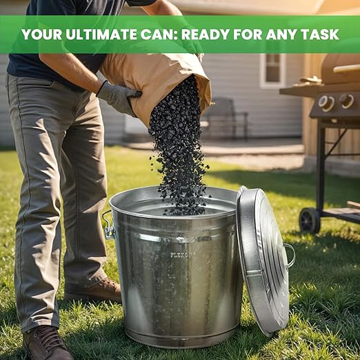 Plexon 10 Gallon Trash Can with Locking Lid Galvanized Metal Bucket for Poultry Feed Bird Seed Storage Ash Outside Garbage Can with Lid, 3 Pack