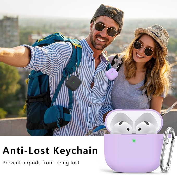 Ljusmicker for AirPods 4 Case 2024 with Cleaner Kit,Soft Silicone Protective Cover for Apple AirPods 4th Generation Cases for Women Men,for AirPod 4 Case Accessories with Keychain-Purple