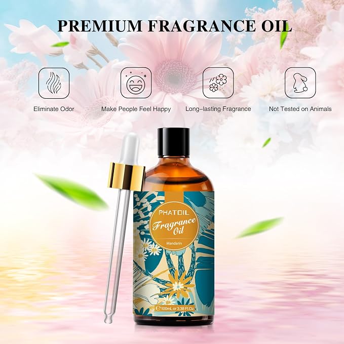 PHATOIL Mandarin Fragrance Oil for Diffuser Aromatherapy 3.38FL.OZ | Long Lasting Scented Oils For Humidifier, Air Freshener, DIY Soap Candle, Scent Project Making, Aroma Oil for Home Freshening