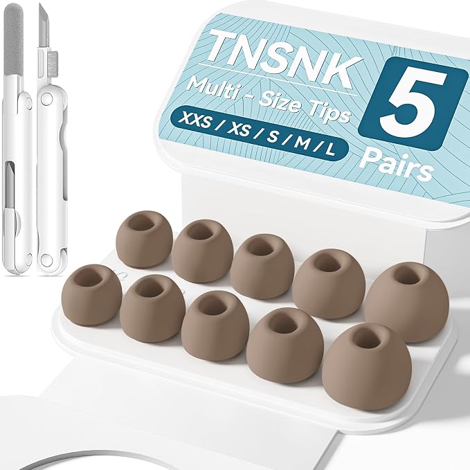 5 Pairs Replacement Ear Tips for AirPods Pro 3(Brown) | with Noise Reduction Hole,Built-in dust Guard Screen Silicone Ear Tips with Cleaning Pen - 5 Sizes(XXS/XS/S/M/L)