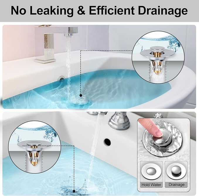 All Brass Metal Sink Stopper with Hair Catcher | Universal Bathroom Drain Strainer | Anti Clog Filter Basket, Polished Chrome, Fit for 1.08-1.5 Inch Sink Drain Hole