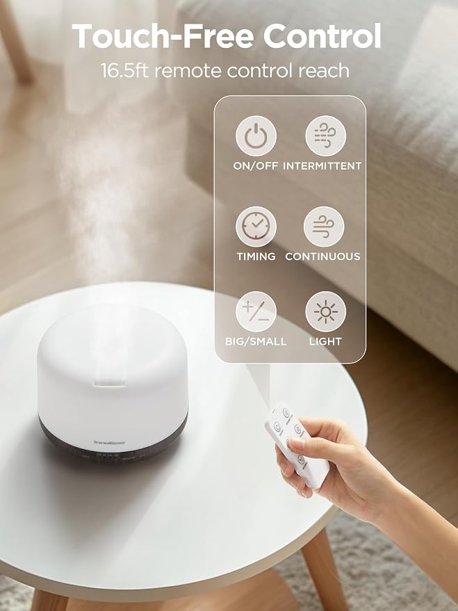 InnoGear 500ml Aromatherapy Diffuser for Home 10 Essential Oil Set, Brown | Gift Set, Remote Control, Automatic Shut-Off, 4 Timers, Quiet, Run up to 18hrs, Cool Mist Humidifier, Large Room, Easy to Use