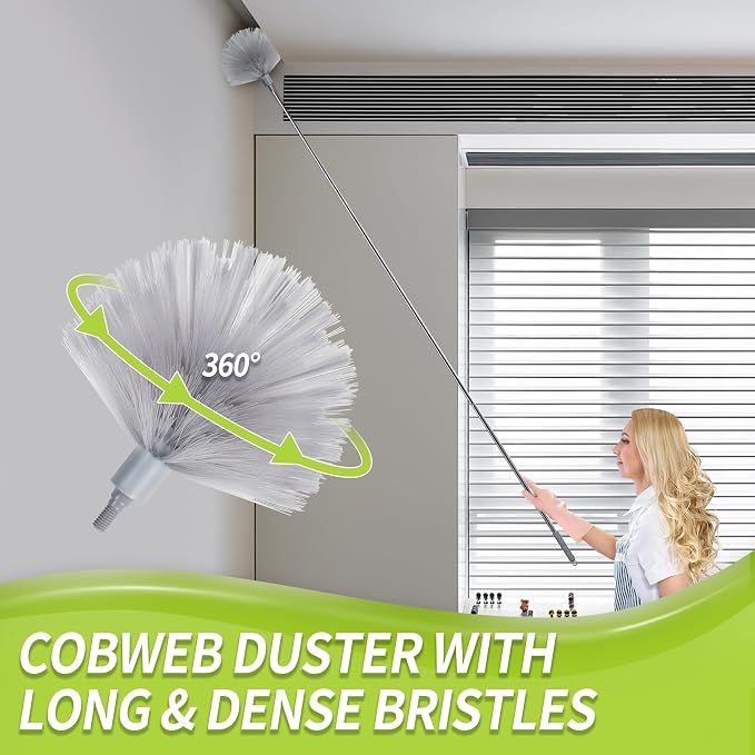 IVYROLL Under Appliance Cleaning Tool with Extension Pole | Skinny Duster & Spider Web Brush & Ceiling Cleaner, 100" Microfiber Feather Cleaner with Washable Head for Fan Furniture Wall