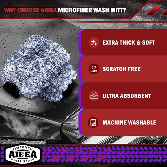 AIDEA Car Wash Mitt Microfiber, 1PK Wheel Cleaner Mitts, 7.12''X10.14'' | Scratch Free Lint-Free, Extra Plush Premium Microfiber Mitt Car Wash Brush, Regular Size