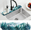 2 Pcs Kitchen Sink Splash Guard Faucet Mats Watercolor Forest Pattern Faucet Mat for Sinks Absorbing Drying Mat for Kitchen Bathroom, 23.6x5.5inch