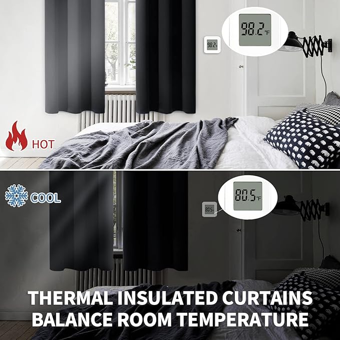 BGment Black Blackout Curtains 40 Inch Long for Bedroom KIthchen Window - Rod Pocket Short Length Window Drapes Privacy Blinds for Bathroom Rv Camper Cafe, 2 Panels, 34 x 40 Inch