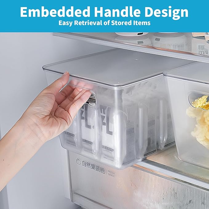 Clear Plastic Storage Bins, Pantry Organizers & Storage Containers, Cabinet Organizer, Home Organization Must Haves for Kitchen, Laundry Room, Office, Closet & Freezer (4 Pack with Lids)