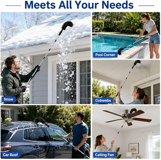 Gutter Cleaning Tools from the Ground, 10.5 FT Long Reach Gutter Cleaning Tool with Adjustable Stainless Steel Pole, No Ladder Needed Gutter Cleaner Tool for Roof Gutters, Removes Leaves, Pine