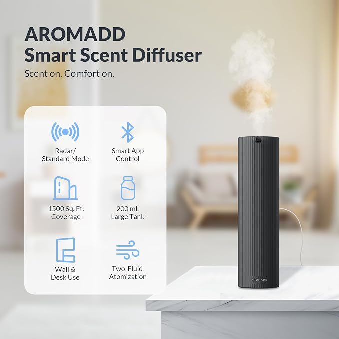Auto Mode Scent Diffuser Starter Kit with Cold Air Tech, Black | Waterless Essential Oil Diffusers for Home, 1500 Sq.Ft Coverage Scent Air Machine, Hotel Collection Diffuser