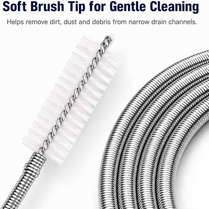 2 Pack 80 Inch Sunroof Drain Cleaning Tool, Flexible Stainless Steel Spring Wire with Soft Nylon Brush Tip for Car Sunroof Tubes, Windshield Holes, Refrigerator and AC Lines