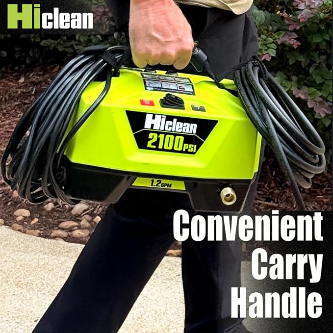 Hiclean Electric Pressure Washer 2100 PSI | Portable Power Washer, Car Detailing, Patios, Fences & Outdoor Cleaning, Compact Design, Foam Cannon, Turbo & Fan Nozzles